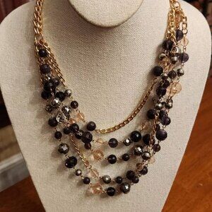 Vieste Necklace gold tone faceted purple multi strand beaded 18" to 22" n3